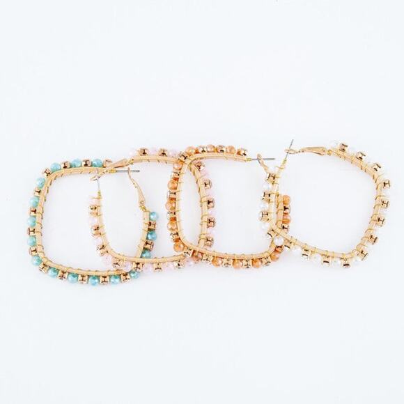 Square Crystal Hoop Brown Beads and Clear Crystals - Picture 2 of 2